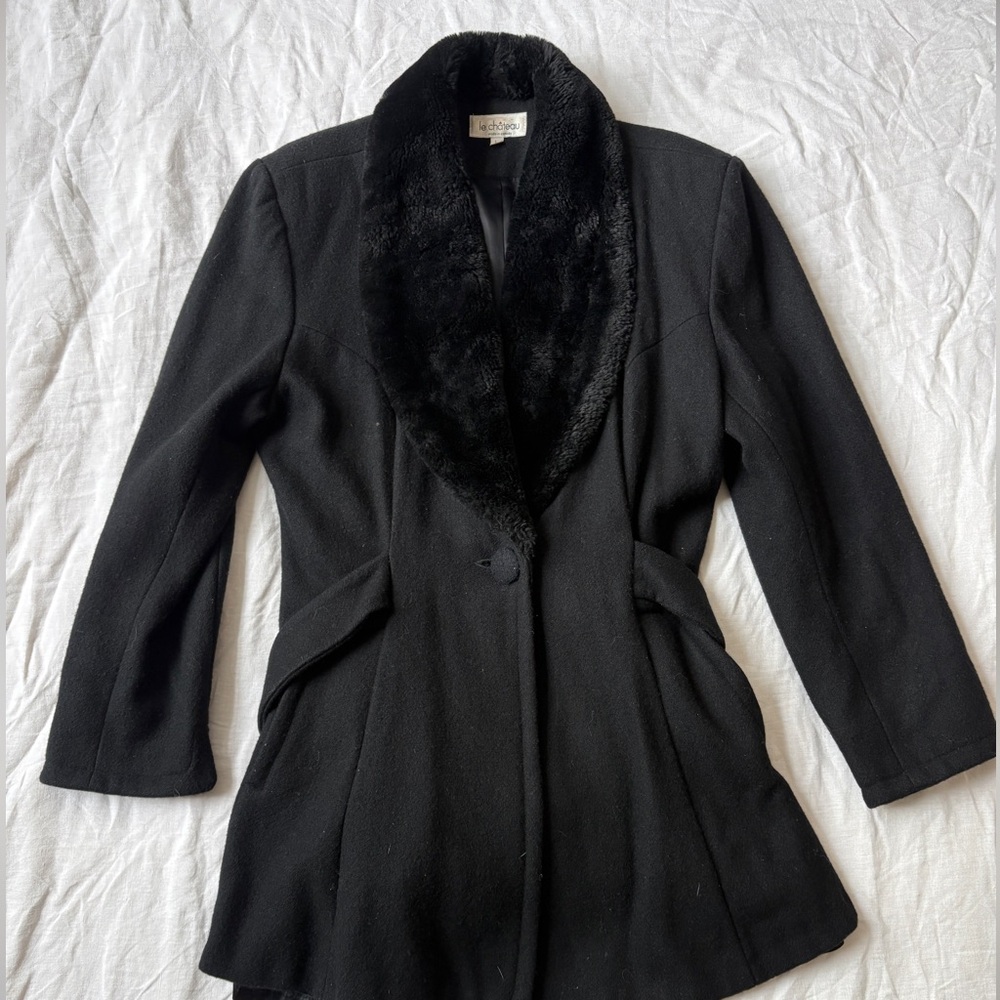 80s Le Chateau Black Midi Wool Overcoat